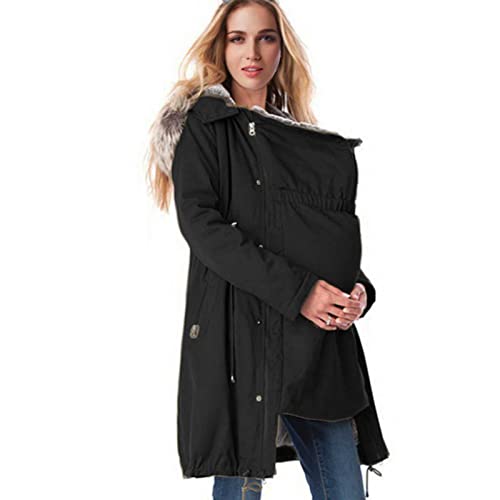 DNJKH 3 In 1 Tragejacke Umstandsjacke Für Mama Und Baby Abnehmbar Mutterschaft Hoodie Warm Umstandsmode Mit Kapuze, Black-L