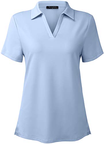 KORALHY Womens Ball Games Polo Tops,Lightweight Fabric UPF50+ Casual Polo Shirts for Women Golf&Tennis Shirts Outdoors Sports Tops for Women Lightblue Large