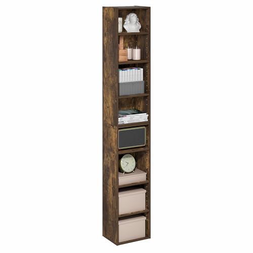 Image of Furinno PASIR Book Shelf, 8-Tier Bookshelf, Bookcase with Open Shelf, 9.3 x 11.8 x 70.9, for Living Room, Bedroom, Home Office, Amber Pine