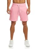 Ouber Men's Cotton Sweat Shorts Athletic Gym Workout Shorts Sporty Casual Shorts, Pink L