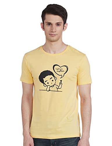 Image of Duo Men's Printed Regular fit T-Shirt HS-LOVEU Yellow L (Duo-HS-LOVEU)