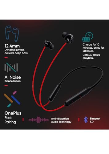 Image of Onee Plus Compatible Bluetooth Wireless Neckband Earphones | 40 Hours Playtime, Deep Bass Sound, ENC Noise Reduction Mic, Dual Device Pairing, Fast Charging Headset