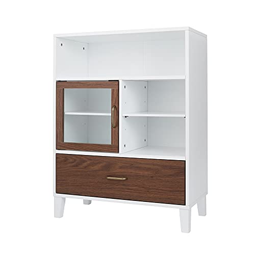 Elegant Home Fashions Tyler EHF-F0010-Armario baño (33 x 66 x 86,8 cm, con cajón y estantes), Color marrón, Blanco/Madera Natural, Talla única Cover