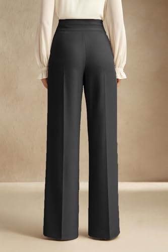 Image of SAKHWALA Women's High Waist Wide Leg Formal Trousers with Double Button Waistband | Office Wear & Casual Wear Pants with Side Pockets - Beige, Grey & Pink