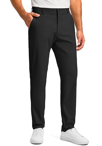 Soothfeel Men's Golf Pants - Slim Fit Stretch Tech Casual Trousers (Black, S)