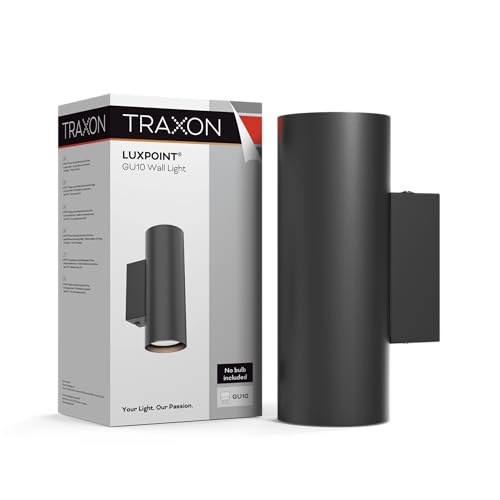 TRAXON LUXPOINT Aplique de Pared Cilindrico- Wall Light para Bombilla GU10 (No Incluida) Luz Bidireccional Arriba y Abajo IP20 Interior 220V Diseño Moderno (Negro, Cilindrico Doble)