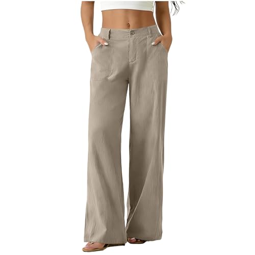 Women's Wide Leg Linen Pants High Waist Straight Leg Dress
