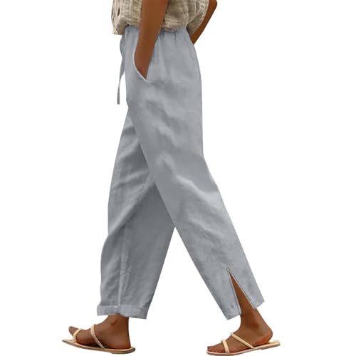 Pantalon en tissu ample pour femme avec poche latérale et taille élastique