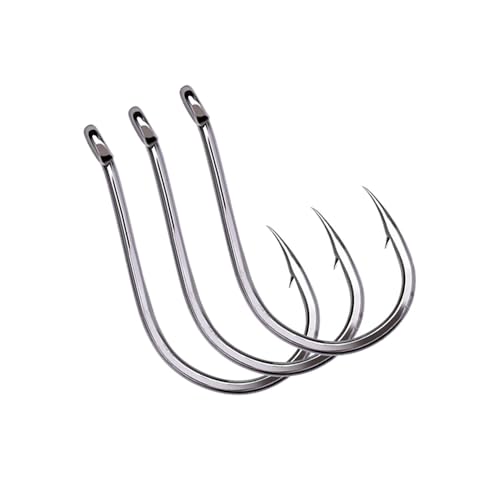 FONGKNOX 100 Pcs Chinu Fishing Hook set of #5/0 & #3/0 50pcs per Size Eyed Fishing Hook High Carton Steel Durable Sharpness Barbed 5H Hardness Strengthed Bend Freshwater Saltwater Sea Fishing Trackle - Image 2