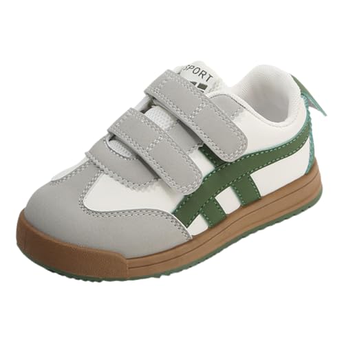 Kids Sport Sneakers with Double Hook and Loop Straps, Black and White, Gum Sole