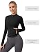IECCP Sportjacke Damen Laufjacke Langarm Gym Tops Yoga Fitness Shirt Atmungsaktive Sportjacke Reißverschluss Leicht Trainingsjacke mit Daumenloch Schwarz XS