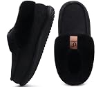 COFACE Women's Arch Support Memory Foam House Slippers Ladies Warm Fuzzy Faux Fur Collar Winter Moccasin Shoes with Orthopedic Plantar Fasciitis Indoor Outdoor Black Size 6