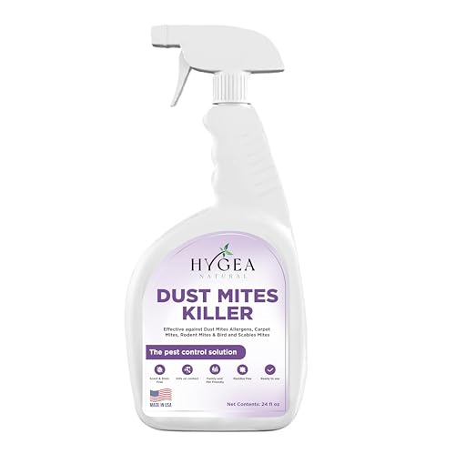 Hygea Natural Dust Mite Spray - Eliminates Dust Mites, Carpet Mites, Rodent Mites, Bird & Scabies Mites - Pet & Child Friendly - 24oz (unscented)