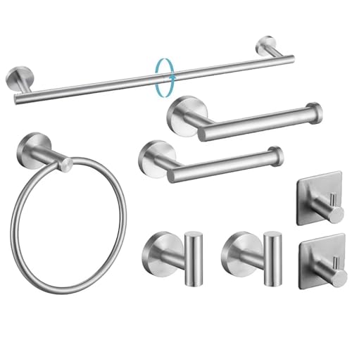 El Mejor Listado de Set para baño Top 5. 44 EIGYO 8 Piezas Juego de Accesorios de Baño, 1Toallero Baño + 2Portarrollos para Papel +1 toallero de anill+ 4 Ganchos, 304 Acero Inoxidable, Adecuado para baño, Cocina, WC。...
