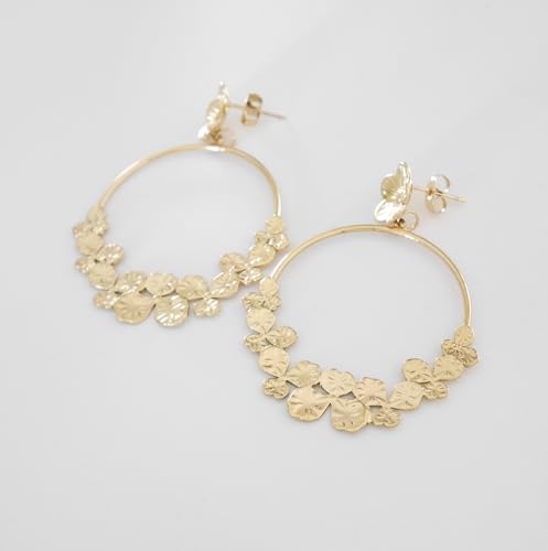 Boucles d'oreilles pendantes fleurs en acier doré idée cadeau
