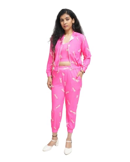 Trendy Zipper Jacket & Comfort-Fit Trouser Co-ord Set for Women set of 3 (1 Jacket,1 bottom,1Crop Top) (IN, Alpha, L, Regular)-image-19