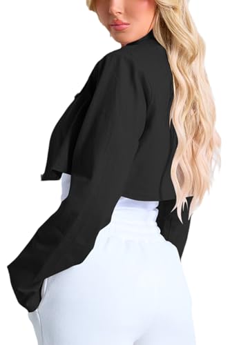 Women's Cropped Jacket Casual Zip Up Long Sleeve Lapel Crop Tops Jackets Coat2