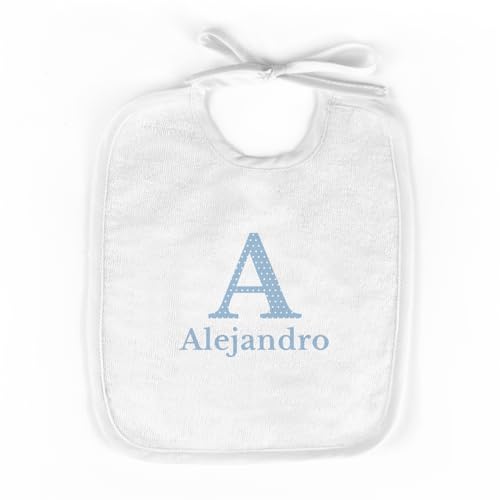 SAQUITOMAGICO Babero Infantil Personalizado con Nombre – Babero Bebé con Diseño Único, Ideal como Regalo de Nacimiento, Bautizo o Baby Shower – Suave, Absorbente y Apto para Lavadora.Inicial