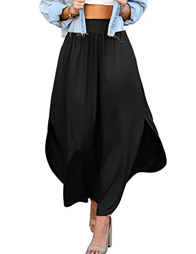 DOUBLJU Casual High Waisted Maxi Skirts Elastic Waist Band Ankle Length Trendy Summer Long Skirt for Womens with Plus Size