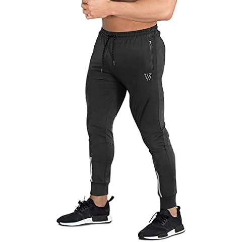 ZENWILL Mens 1-Ray Gym Joggers Trousers, Lightweight Running Tracksuit Bottoms Men Jogging Sweatpants with Zip Pockets (M, Black) Cover