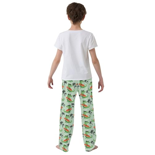ZZXXB Crocodile Surf Palm Tree Boys Long Pants Soft Trousers Elastic Waist Kids Lounge Bottoms with Pockets S-XL3