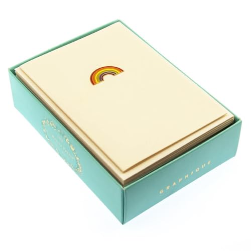Image of Graphique Rainbow La Petite Presse Boxed Notecards - 10 Embellished Gold Foil Rainbow Blank Cards with Matching Envelopes and Storage Box, 3.25 inch x 4.75 inch (L1332CB)