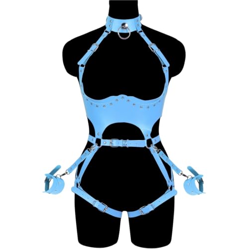 Image of Women Punk PU Leather Body Waist Belt Bodysuit Bondage Body Harness Belt Lingerie Leg Garter BDSM