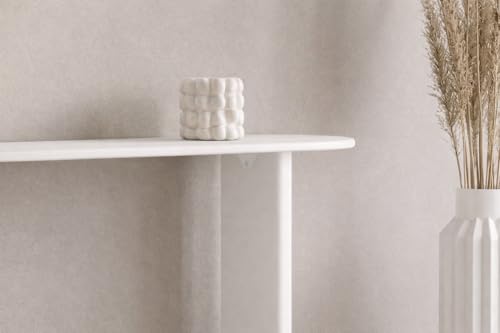Image of Furniture Modern Solid Wood Console Table with Rounded Edges, Natural Finish, Minimalist Scandinavian Style Entryway Furniture (Style 1, White, 115x30x80 cm)