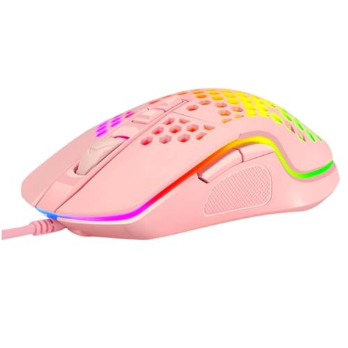 Souris de jeu filaire à éclairage luminescent et coque alvéolée rose USB