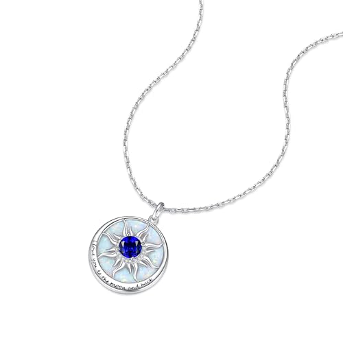 FANCIME Sunflower Necklace with Engraved Messgae 925 Sterling Silver Opal Gemstone Pendant Fine Jewelry Anniversary Birthday Gifts for Women Mom Wife Her, Chain Length 16+2 Inch2