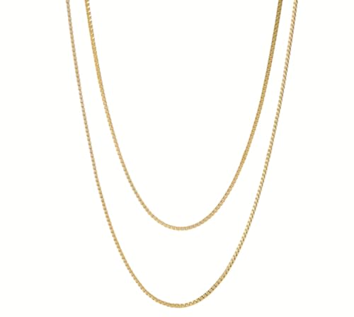 14K Solid Yellow Gold Box Chain Necklace, Available in 0.65mm/1mm for Women and Men With 16-30 Inch Length (1mm, 16inch.)2
