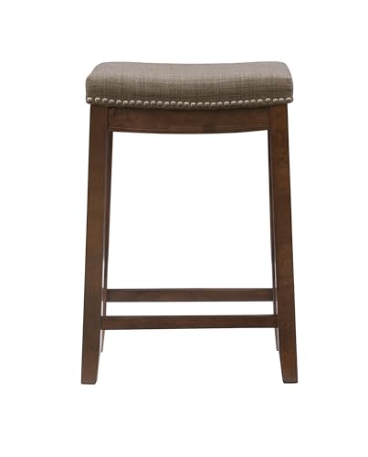 Butaco Linon Claridge gris con asiento acolchado tejido en lino y estructura de madera en tono marrón rústico miniatura 4