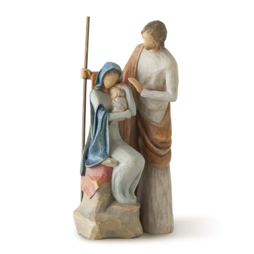Willow Tree The Holy Family Mary Holding Jesus and Joseph Richly Colored and Carved Foundation Piece for Nativity Collection Sculpted Hand-Painted Figure