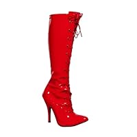 Bismaa® Women's Knee High Stiletto Heel Boots, Ladies Lace up High Heel Pointed Toe Party Long Shoes Boot With Side Zip Closure Red Patent, 12uk