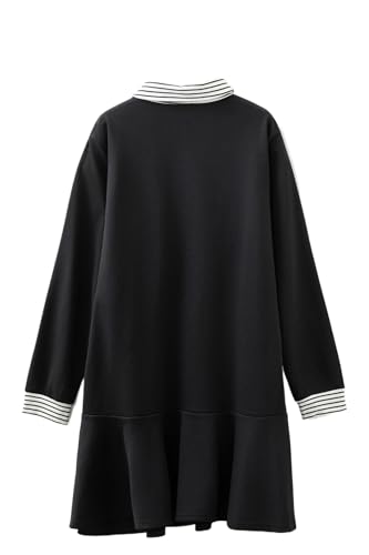 Chic Black Plus Size Dress with Striped Cuffs – Long