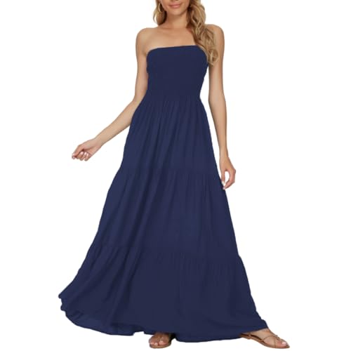 Image of Women's Summer Strapless Tube Top Maxi Dresses Off Shoulder Boho Beach Long Dress