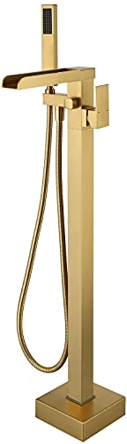 Aolemi Brushed Gold Floor Mount Tub Filler Retrofit Shower System 8 Inch Rain Shower Head With 5 Functions Handheld Sprayer Wall Mount Bathroom Shower Faucet Combo Set Aolemi Brushed Gold Floor Mount Tub Filler Retrofit Shower System 8 Inch Rain Shower Head With 5 Functions Handheld Sprayer Wall Mount Bathroom Shower Faucet Combo Set
