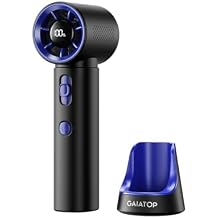 Gaiatop Portable Handheld Turbo Fan, 100 Gear High Speed, Up to 12H Rechargeable Personal Fan with Digital Display, Detachable Base & Lanyard, Small Travel Essentials Cooling Gifts for Women Men