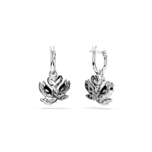 Swarovski Swan drop earrings, Swan, Black, Rhodium finish4