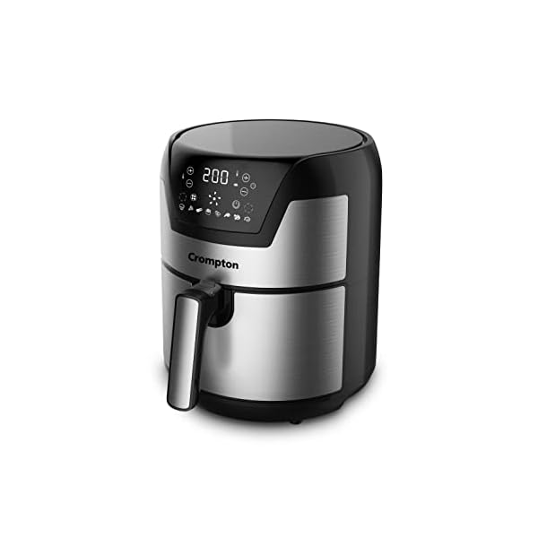 Crompton NourisPro DG 4.5 Ltr Digital Air Fryer with Quick Fry Technology | 1500 Watts Super Helix Heating element | Large Circular Inner Bowl | 8 Indie Preset Menu's | Free OilBrush & Tong