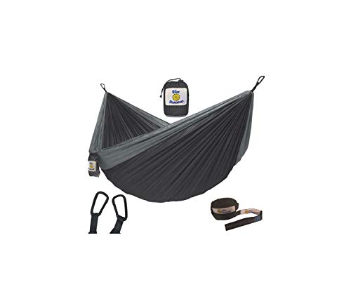 BLUE BANANAZ Hammock-Camping Hammock for Outdoors, Backpacking & Camping Gear- Double Hammock with Tree Straps, 2 People Hammock, Portable Hammock, Tree & Hiking Gear- Holds up to 600lbs (Black/Grey)