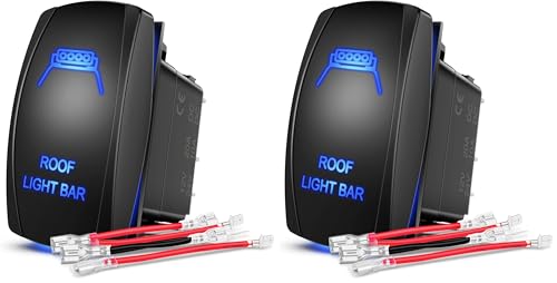 Nilight Roof Light Bar Rocker Switch Led Light Bar Switch 5Pin Laser On Off SPST switches 20A/12V 10A/24V Switch Blue with Jumper Wires Set for Cars Trucks RVs,2 Years Warranty (Pack of 2)