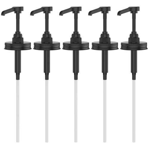 5Pcs Syrup Pump Stainless Steel Coffee Syrup Pump Dispenser for 16 oz Syrup Bottle, Black Pumps for Coffee Syrup Bottle, Honey Sauce Dispenser(Black,5)