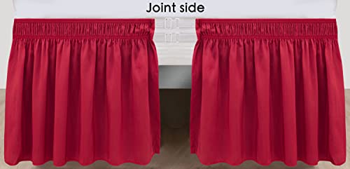 Biscaynebay Wrap Around Bed Skirts For King & Cal King Beds 15 Inches Drop, Red Elastic Dust Ruffles Easy Fit Wrinkle & Fade Resistant Silky Luxurious Fabric Solid Machine Washable #TOP4