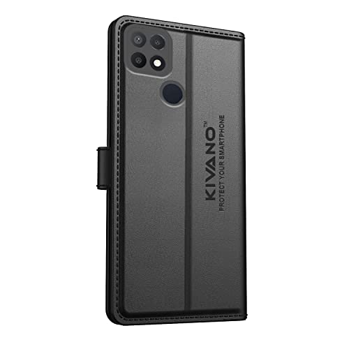 Image of KIVANO Professional Series Wallet Case for Oppo A15s | Luxurious Design | Handcrafted Unique | Premium | PU Leather Flip Cover | Card Slots | Kickstand | Protective Case | Magnetic Closure - Black