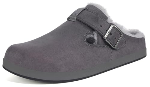Hsyooes Fur Lined Clogs for Women Men Suede Winter Slippers Arch Support Slip on Mules Potato Shoes...