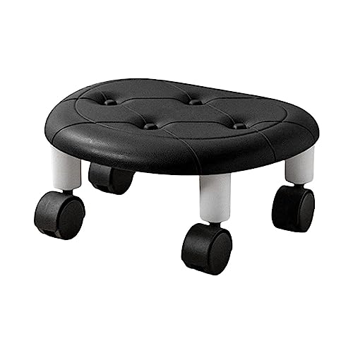 Taburete bajo con Ruedas, Taburete con Ruedas de pie bajo, Piel sintética, Asiento bajo, Banco de Piel con 4 Ruedas universales para Oficina en casa o Fitness