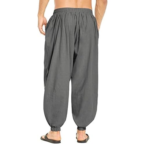 Men's Cotton Pants Baggy Casual Harem Workout Pants Hippie Elastic Waist Beach Boho Yoga Trousers4