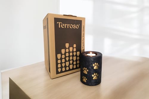 Urne Hund Urne Katze mit Kerzenhalter – 400 ml | Tierurne aus Glas mit goldenen Pfoten – Haustierurne 13 cm hoch