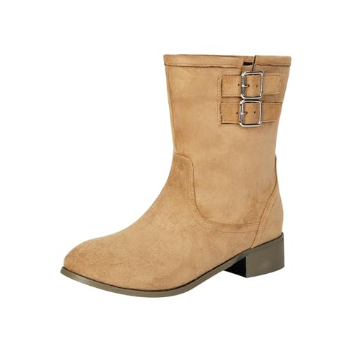Bottines mi-mollet en daim beige coupe large pour femme en taille 40.5